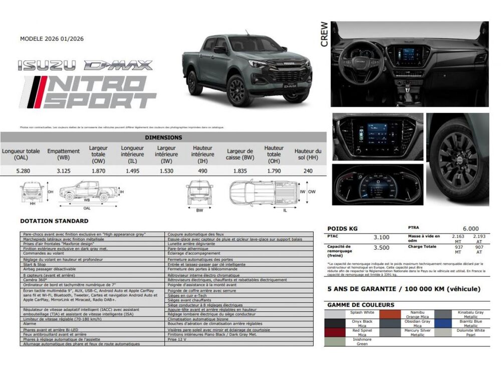 D-Max CREW NITRO SPORT 2.2 DMS A/T 4x4 MY2026 Euro6e-bis RED SPINE 2026 occasion 44700 Orvault
