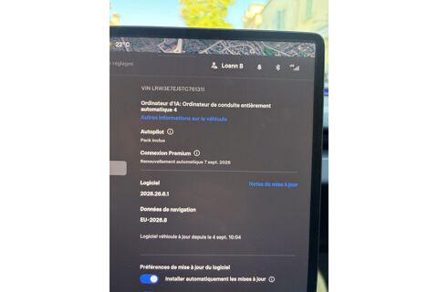 Model 3 TESLA GRANDE AUTONOMIE PREMIUM LONG RANGE AUTOPILOT INT&Eacute;RIEU 2026 occasion 78760 Jouars-Pontchartrain