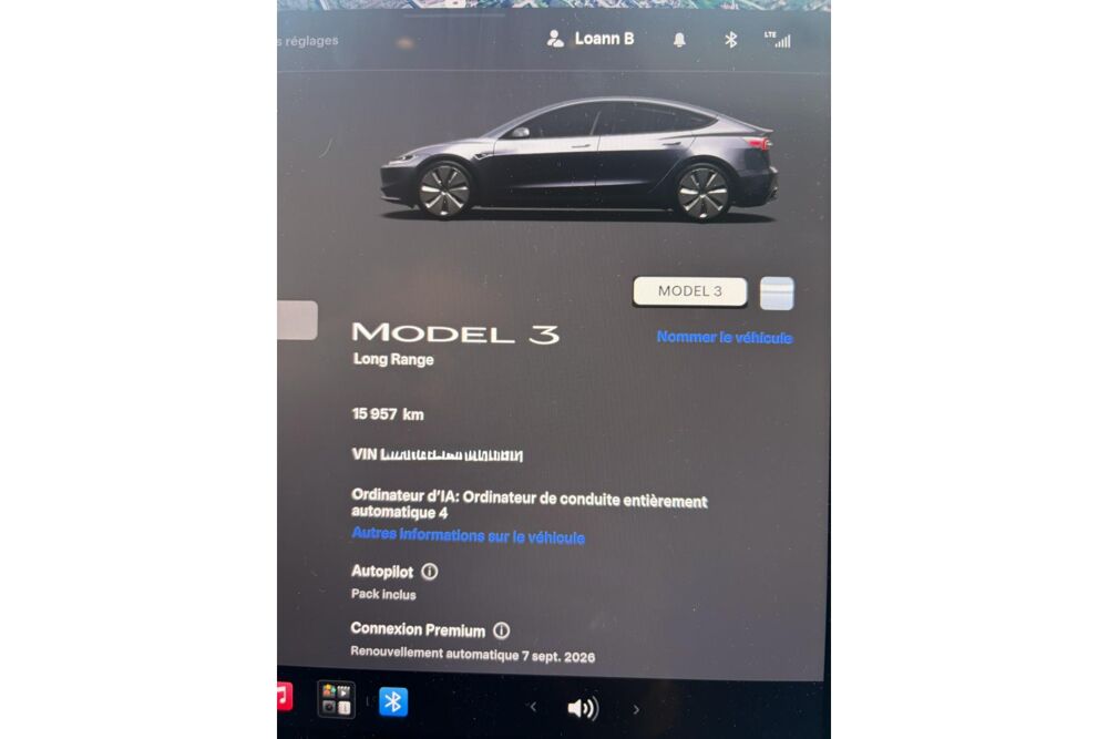 Model 3 TESLA GRANDE AUTONOMIE PREMIUM LONG RANGE AUTOPILOT INT&Eacute;RIEU 2026 occasion 78760 Jouars-Pontchartrain