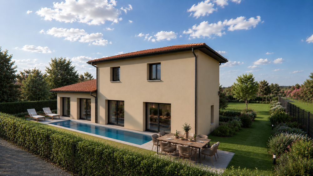 Villa Genas secteur Le Bourg, 112m2 habitables, jardin environ 400m2.