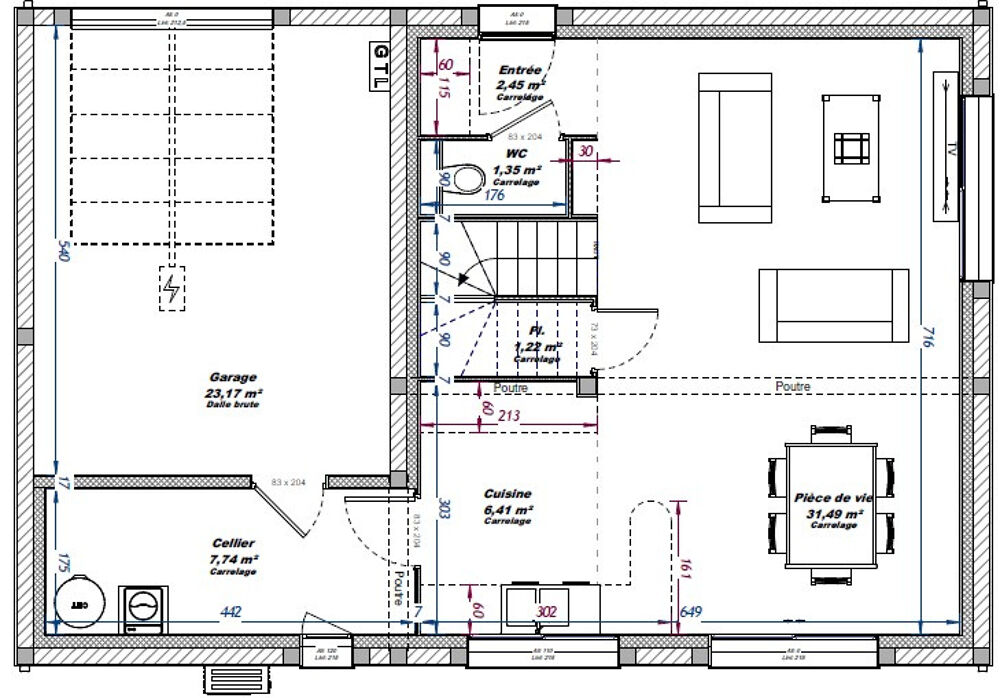 Villa Genas secteur Le Bourg, 92m2 habitables, jardin environ 368m2.