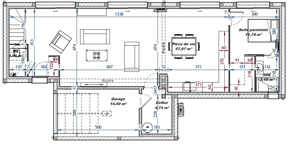 Villa Genas secteur Le Bourg, 112m2 habitables, jardin environ 400m2.