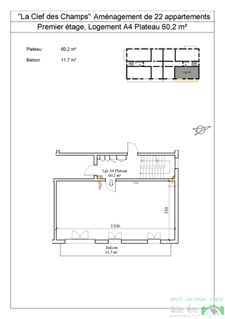  Appartement  vendre 3 pices 60 m