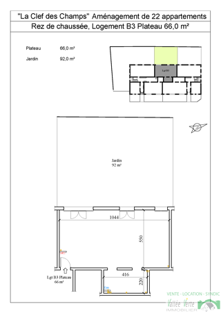  Appartement  vendre 3 pices 66 m