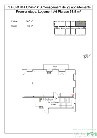  Appartement  vendre 3 pices 59 m