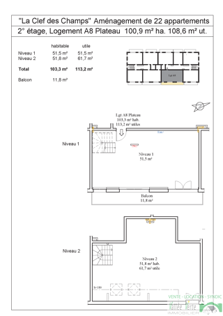  Appartement  vendre 4 pices 103 m