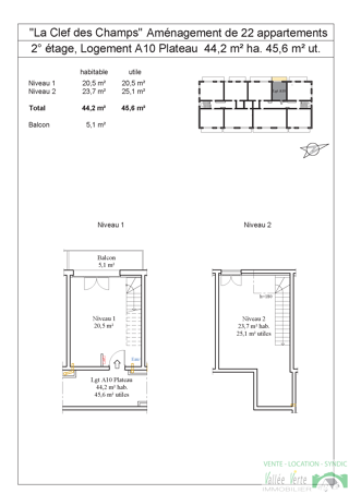  Appartement  vendre 2 pices 44 m