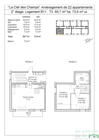  Appartement  vendre 3 pices 70 m