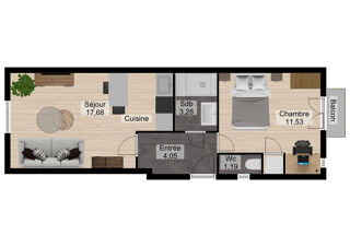  Appartement à louer 2 pièces 39 m²
