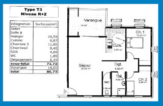  Appartement � vendre 3 pi�ces 73 m�