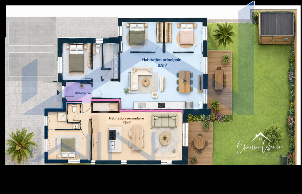 Maison de plein pied de 134m2 comprenant 2 habitations Indépendantes