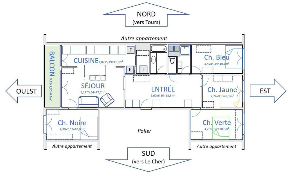 Location Appartement CHAMBRE MEUBLEE COLOCATION rives du cher Tours