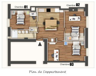  Appartement à louer 4 pièces 60 m²