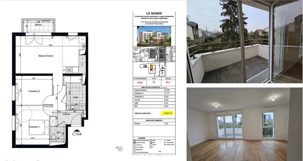 T3 meublé 59m² neuf proche Metro 11