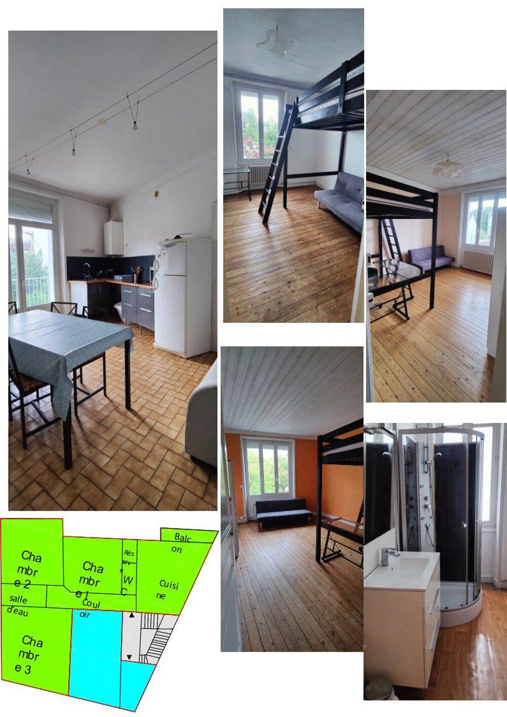 3 chambres spacieuses dans T4 fonctionnel 74m²
