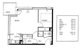  Appartement à louer 2 pièces 38 m²