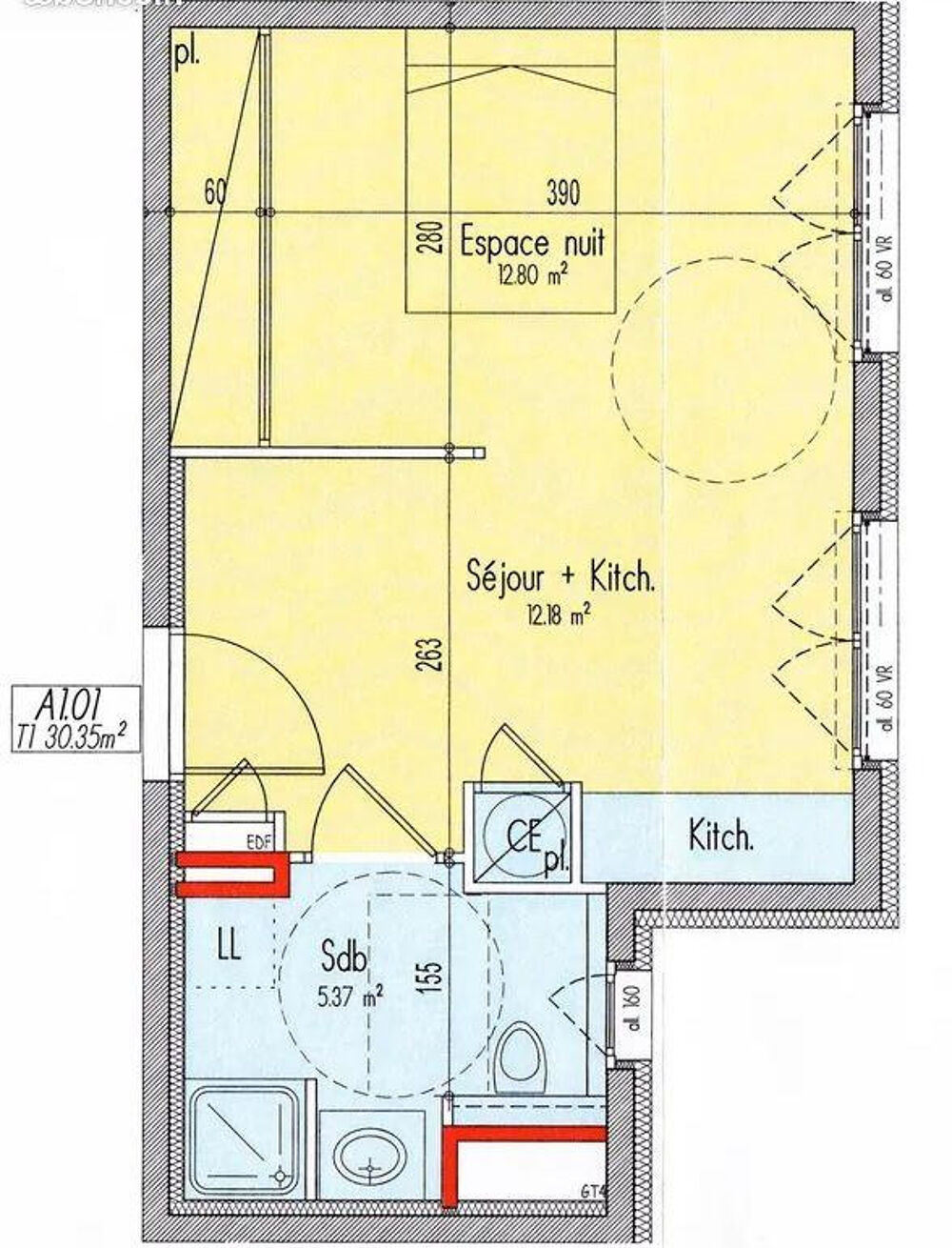 Location Appartement Beau T1Bis 32m² au calme et orienté Est Grenoble