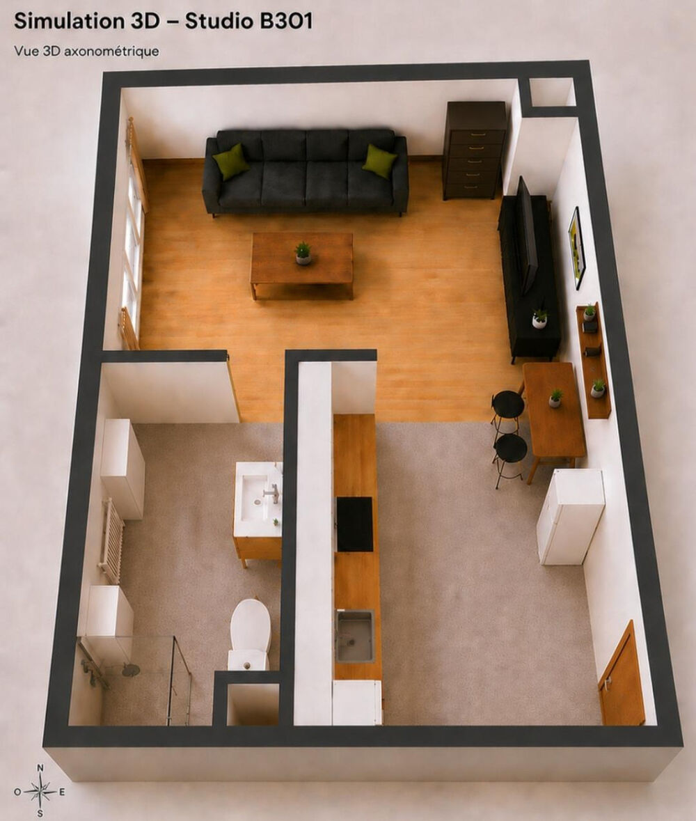 Studio neuf lumineux de 30m² meublé et équipé
