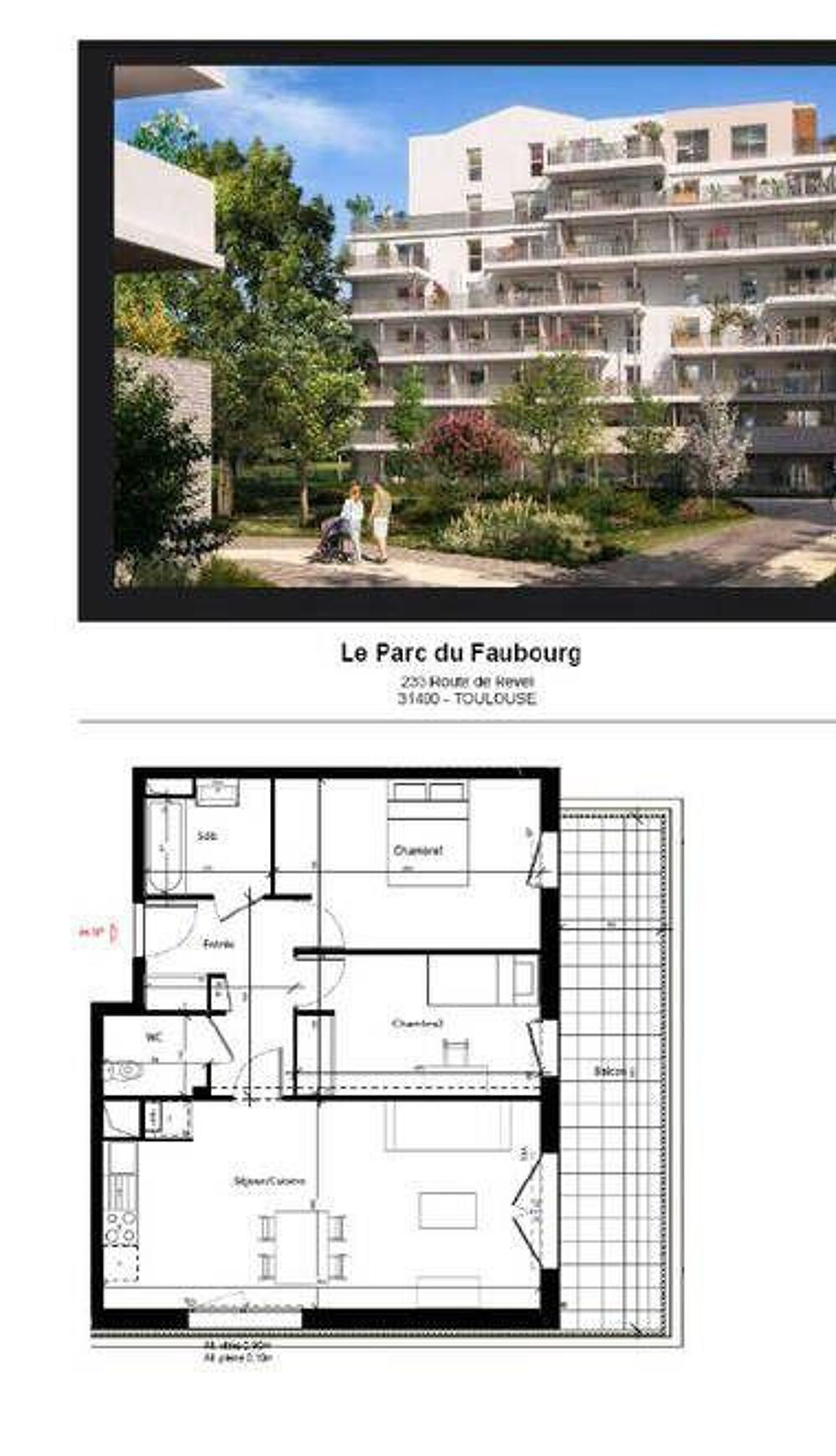Location Appartement 3P 66m² neuf cuisine équipée et grande terrasse Toulouse
