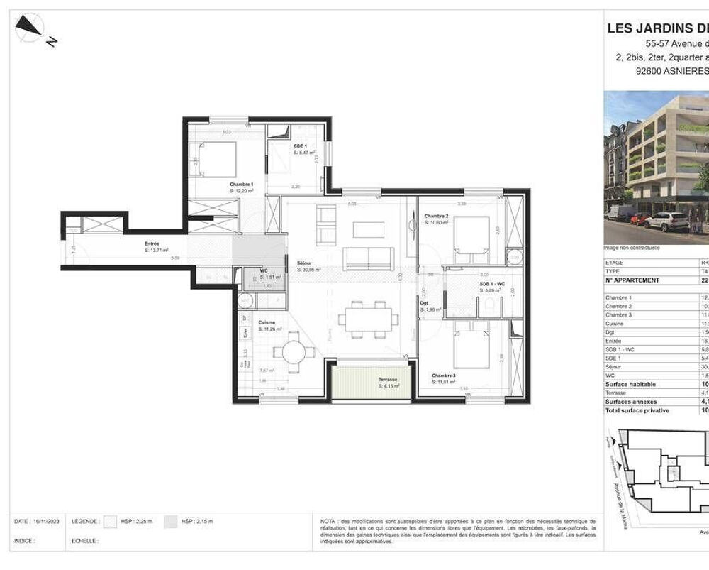 Location Appartement Beau 4P 105m² résidence neuve Asnières-sur-seine