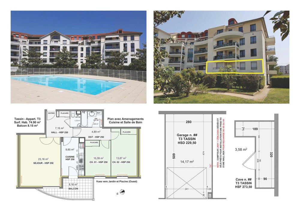 Location Appartement Appartement T3 - 75 m² - Balcon - Box Fermé - Cave Tassin-la-demi-lune