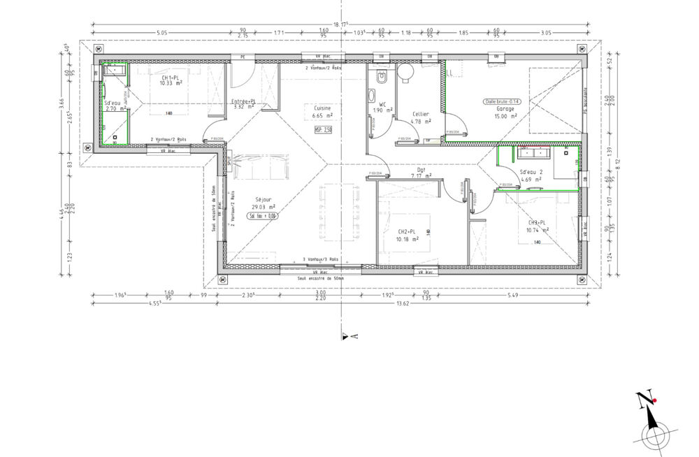 proche lac 3 ch 95m2 + garage sur terrain 850 m2