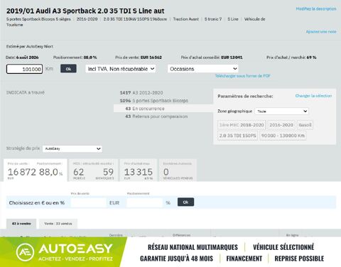 A3 SPORTBACK 2.0 150 S LINE / BOITE AUTO / TRES BON ETAT / GARA 2019 occasion 79000 NIORT