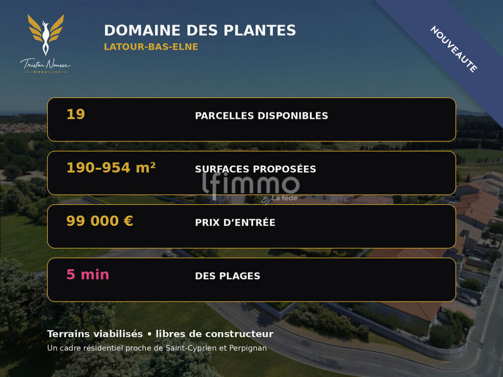 Vente Terrain terrain viabilisé 190 m² - libre de constructeur - 2 faces Latour-bas-elne