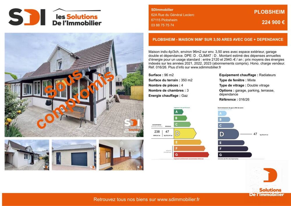 PLOBSHEIM - MAISON 96M² SUR 3,50 ARES AVEC GGE + DEPENDANCE - PLOBSHEIM