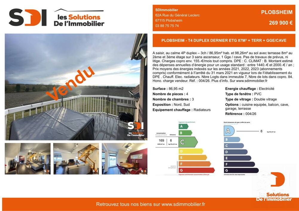 PLOBSHEIM - T4 DUPLEX DERNIER ETG 87M² + TERR + GGE/CAVE - PLOBSHEIM