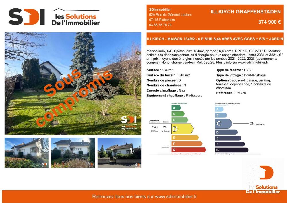ILLKIRCH - MAISON 134M2 - 6 P SUR 6,48 ARES AVEC GGES + S/S + JARDIN - ILLKIRCH GRAFFENSTADEN