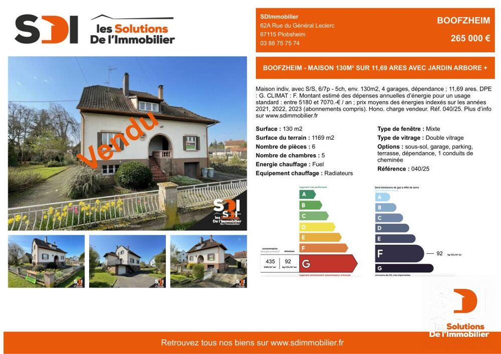 BOOFZHEIM - MAISON 130M² SUR 11,69 ARES AVEC JARDIN ARBORE + TERRASSE + DEPENDANCE + 4 GGES - BOOFZHEIM