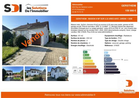  GERSTHEIM - MAISON 61M� SUR 4,32 ARES AVEC JARDIN + GGE - GERSTHEIM Maison - 3 pi�ce(s) - 61 m�