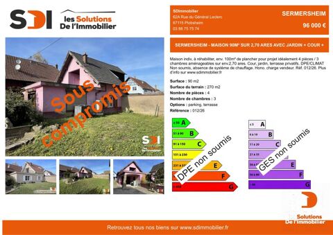   SERMERSHEIM - MAISON 90M� SUR 2,70 ARES AVEC JARDIN + COUR + TERRASSE - SERMERSHEIM Maison - 4 pi�ce(s) - 90 m�