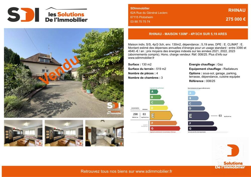 Vente Maison RHINAU - MAISON 130M� - 4P/3CH SUR 5,19 ARES - RHINAU Rhinau