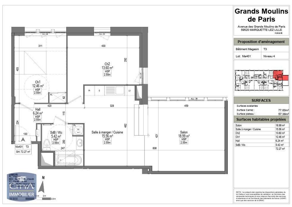 location Appartement - 3 pièce(s) - 72 m² Marquette-lez-Lille (59520)
