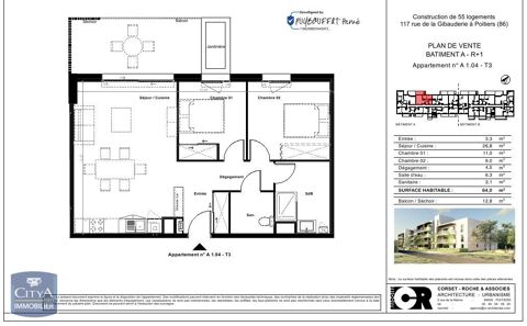  Appartement � louer 3 pi�ces 64 m�