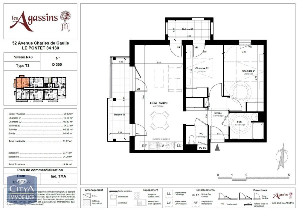 location Appartement - 3 pièce(s) - 61 m² Le Pontet (84130)