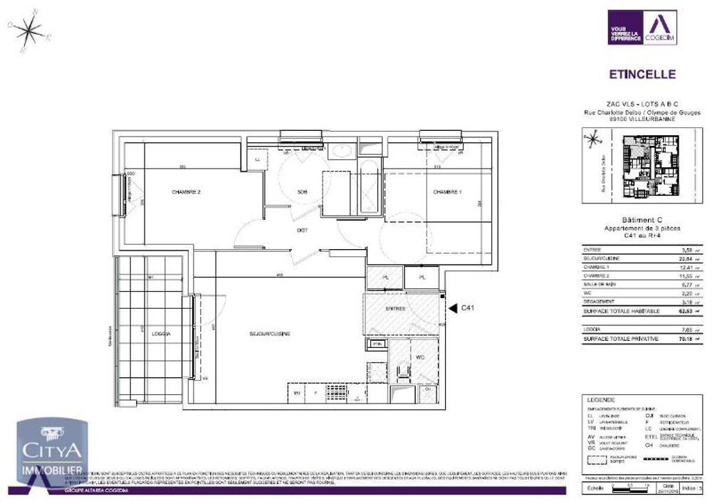 location Appartement - 3 pièce(s) - 63 m² Villeurbanne (69100)