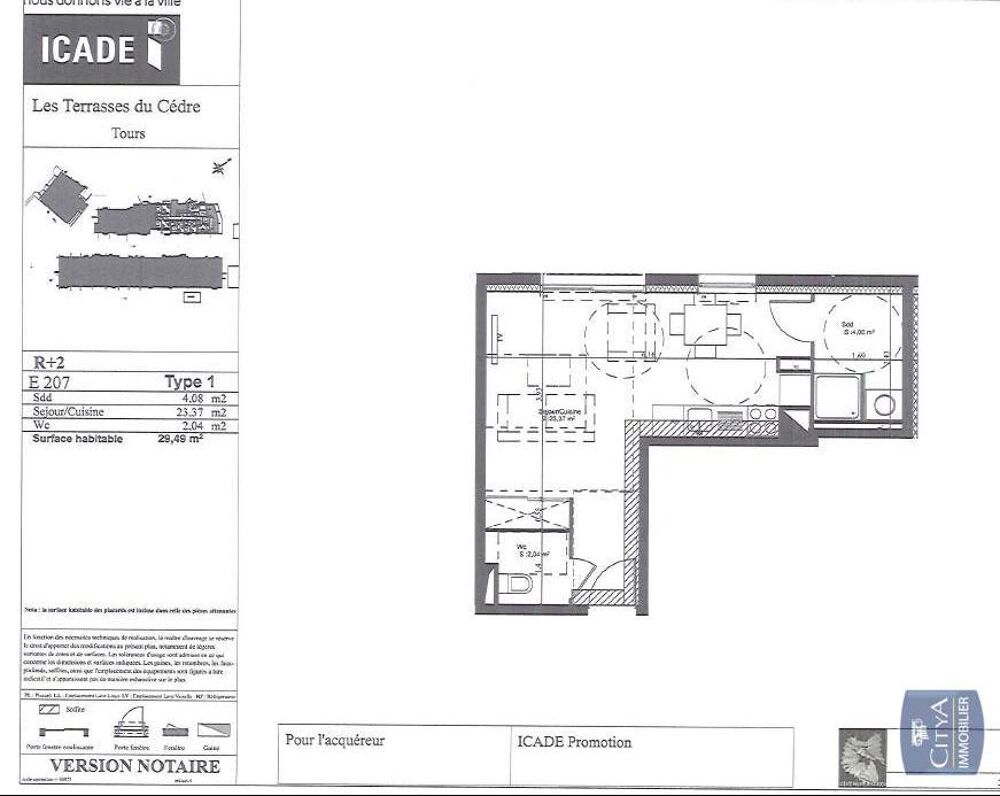 location Appartement - 1 pièce(s) - 29 m² Tours (37100)