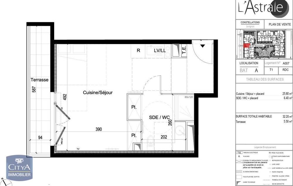 location Appartement - 1 pièce(s) - 32 m² Juvignac (34990)