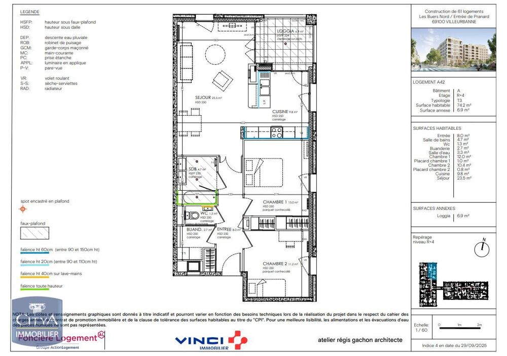 location Appartement - 3 pièce(s) - 74 m² Villeurbanne (69100)