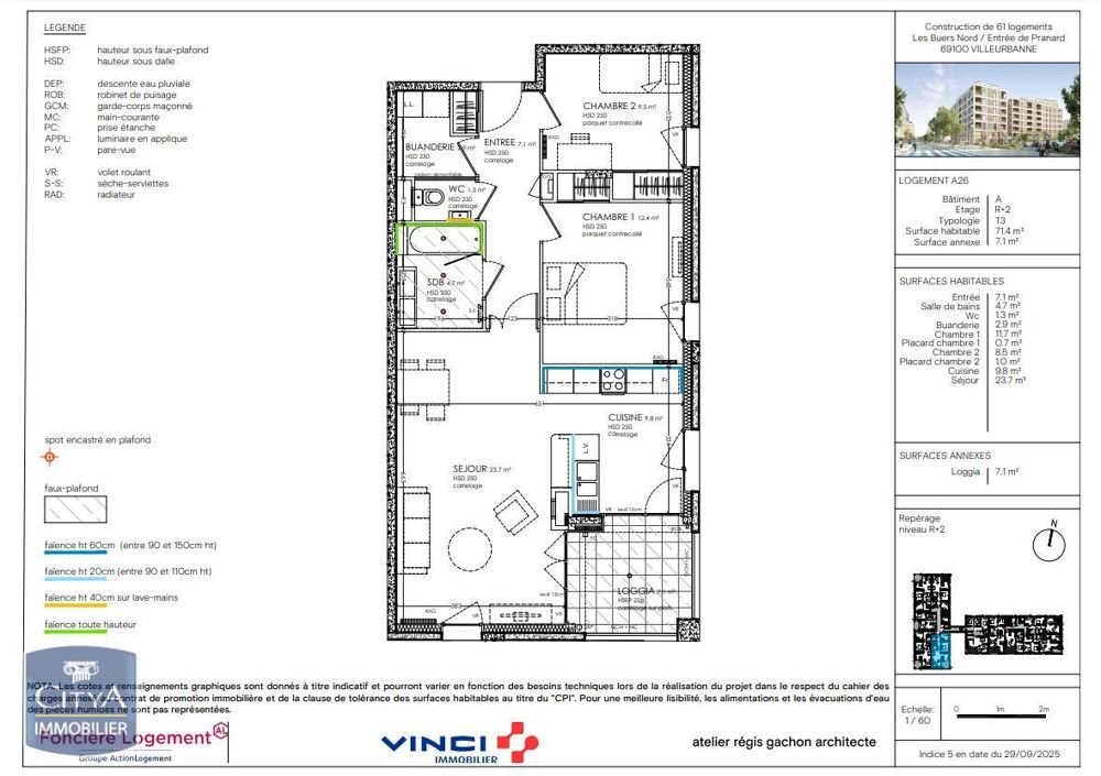 location Appartement - 3 pièce(s) - 71 m² Villeurbanne (69100)