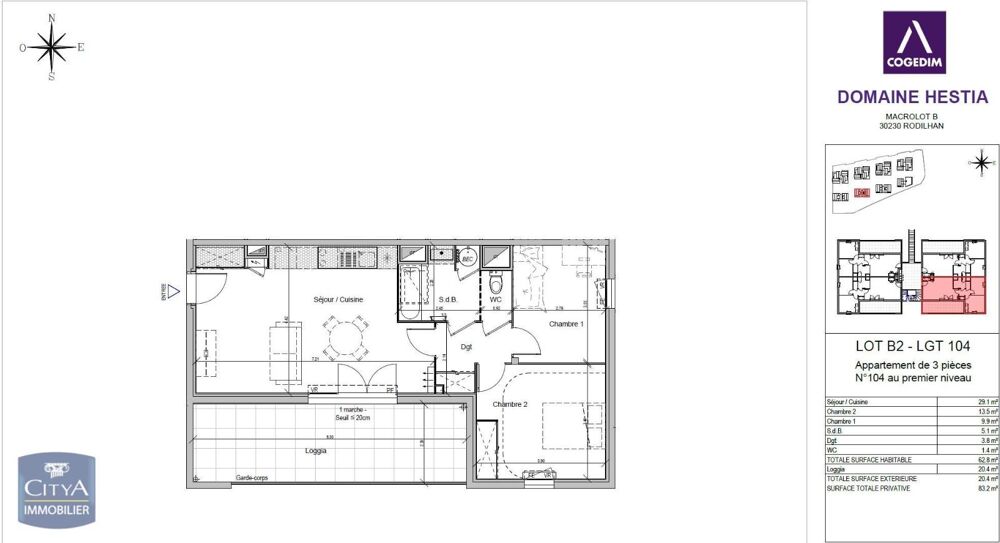 location Appartement - 3 pièce(s) - 63 m² Rodilhan (30230)