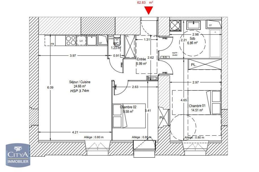 location Appartement - 3 pièce(s) - 63 m² Douai (59500)