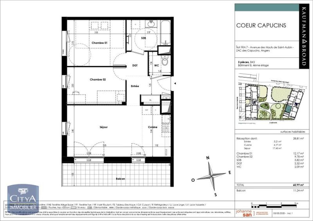 location Appartement - 3 pièce(s) - 61 m² Angers (49100)