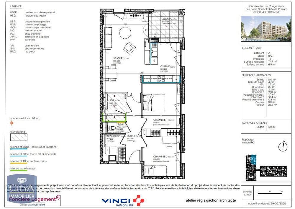 location Appartement - 3 pièce(s) - 74 m² Villeurbanne (69100)
