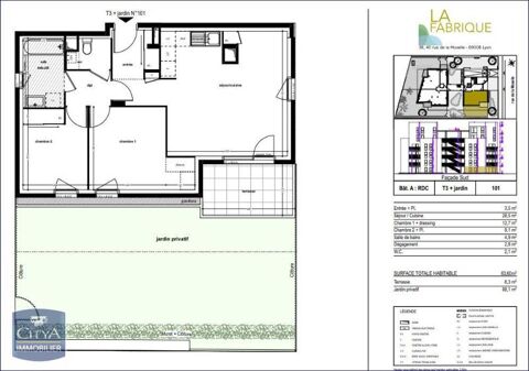  Appartement � louer 3 pi�ces 64 m�