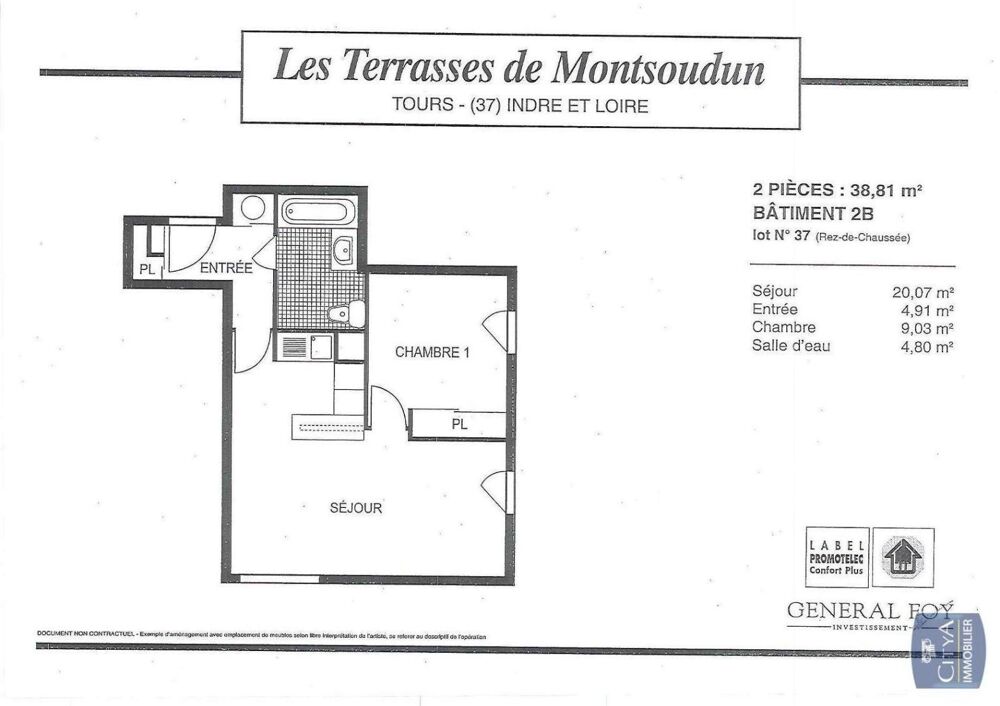 location Appartement - 2 pièce(s) - 39 m² Tours (37100)