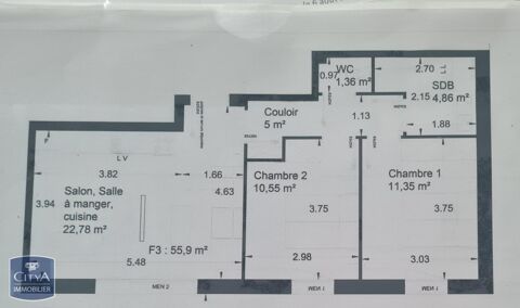  Appartement  louer 3 pices 56 m